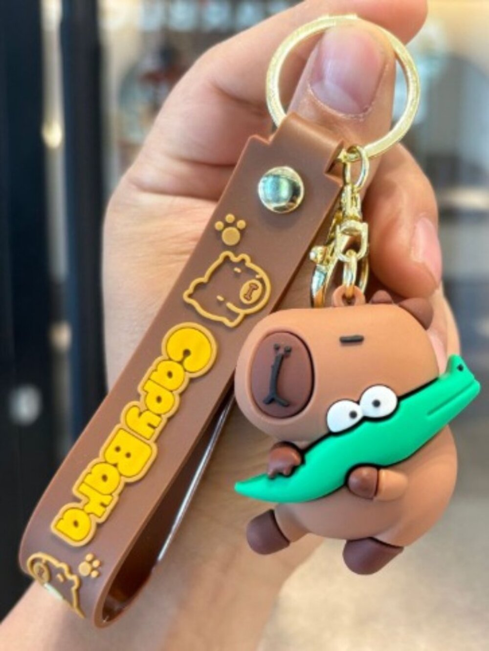 Kawaii Capybara Cartoon Key Ring with Wrist Lanyard Bag Accessory